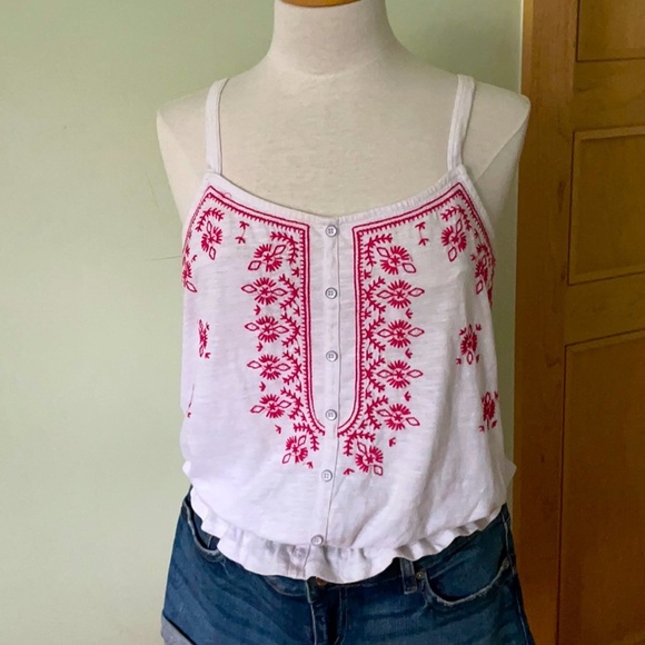 Garage White Sleeveless Camisole With Red Embroidery, Size L - Picture 1 of 10